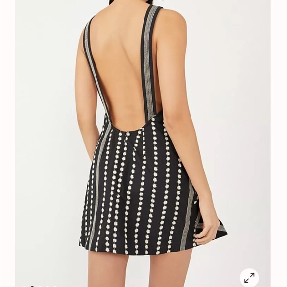 Free People Juni Mini Dress Black White Floral Embroidery open back dress M - Picture 3 of 13